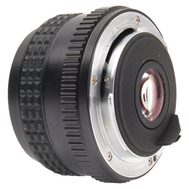 Pentax SMC-M 28mm f2.8 rear three-quarter view showing bare mount