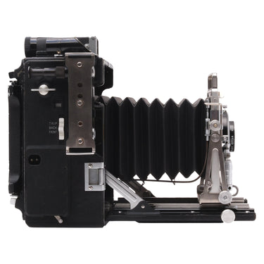 Graflex Speed Graphic left side with bellows extended and focus track