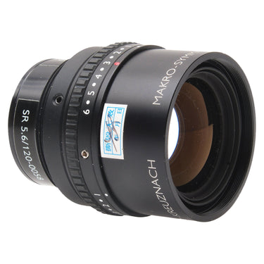 Schneider Makro-Symmar 120mm side view with Makro-Symmar engraving, iris scale and QC sticker