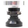 Schneider Super-Angulon 90mm f8 side view showing shutter controls mounted on a Linhof lens board