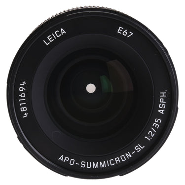 Leica APO-Summicron-SL 35mm f2 lens front element straight on with model engraving