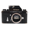 Nikon F black 35mm SLR front view with FTn meter prism and bare lens mount