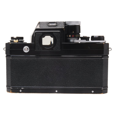 Nikon F rear and left side with meter prism eyepiece and shutter speed dial