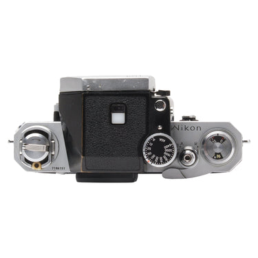 Nikon F top plate with serial number 7186151, advance lever, and ASA dial