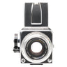 Hasselblad chrome medium format camera front view with Carl Zeiss Planar 80mm f2.8 lens
