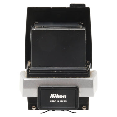Nikon F waist level finder rear view opened showing Nikon Made in Japan plate