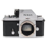 Nikon F Apollo front view with lens mount open and FTn meter prism finder mounted