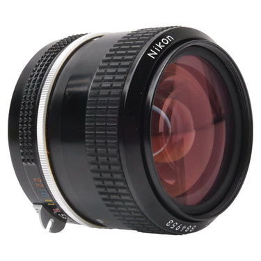 Nikon Nikkor 35mm f2 lens angled side view showing front element and focus ring
