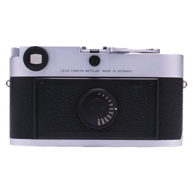 Leica MP .72 Silver rear view with viewfinder eyepiece and film reminder dial