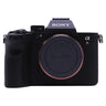Sony Alpha 7R V front view with E-mount body cap fitted