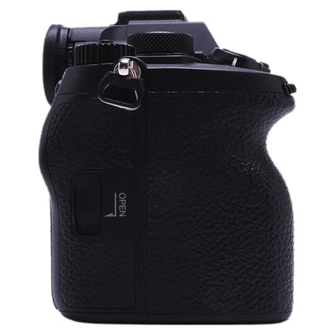 Sony Alpha 7R V left side showing card door and grip