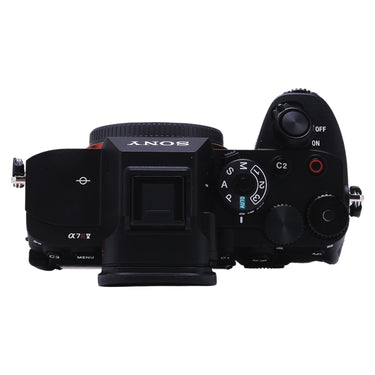 Sony Alpha 7R V top plate with mode dial and shutter button