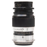 Leica 9cm f4 Elmar black lens, side view showing aperture scale and focusing barrel