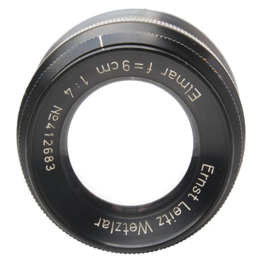 Leica 9cm f4 Elmar front element with engraved name and serial number 412683