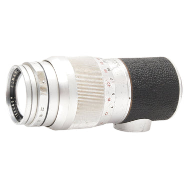 Leica 135mm Elmar side view with focus scale and depth-of-field markings