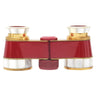 Hensoldt Diadem opera glasses front view, red body with mother of pearl and brass trim