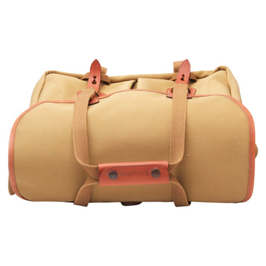 Billingham 335 top view with leather closure straps and buckles
