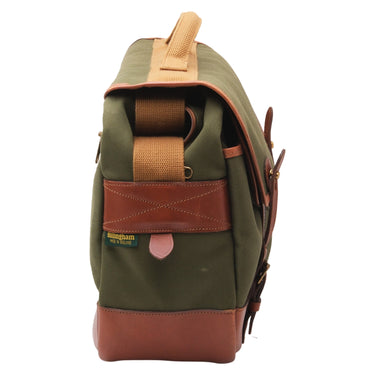 Billingham Eventer Mk I left side showing Billingham label and shoulder strap