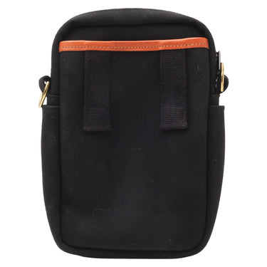 Billingham Airline Stowaway back view showing black canvas belt loops and leather trim