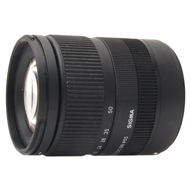 Sigma 18-50mm f2.8 DC DN side view showing front element and focal length markings