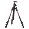 Manfrotto Befree carbon fiber tripod standing upright with ball head and quick release plate, front view