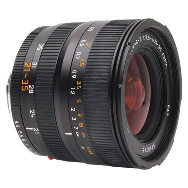 Leica 21-35mm Vario-Elmar-R angled view of barrel and front element