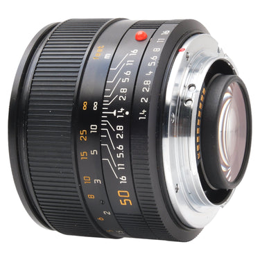 Leica 50mm f1.4 Summilux-R rear three-quarter view showing R mount