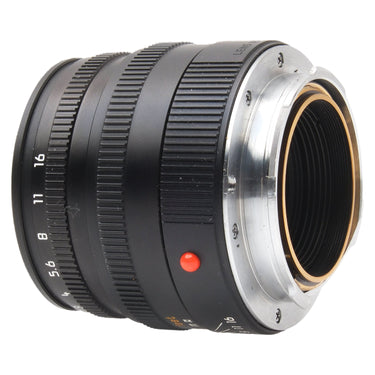 Leica 50mm f2 Summicron-M rear three-quarter view with bare M mount and brass ring