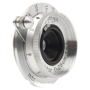 Leica Hektor 2.8cm front three-quarter view of barrel and rings