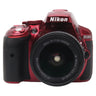 Nikon D5300 red DSLR front view with 18-55mm lens mounted