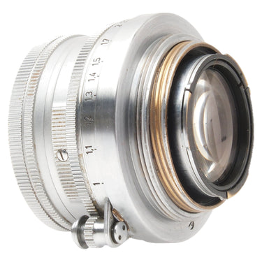 Leica 5cm f2 Summicron angled view of front element and mount threads