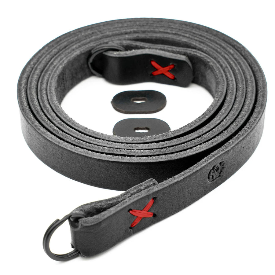 Owlkrown Raw Vintage Leather Strap - Black / Red 45"